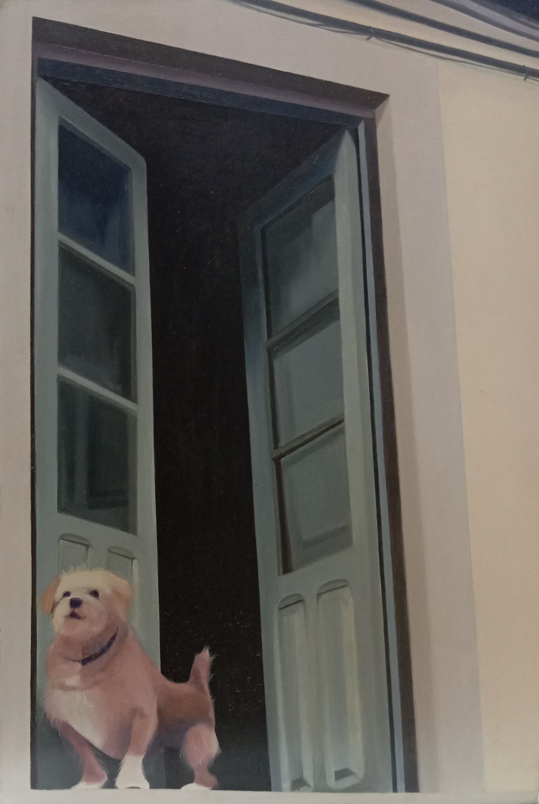 2004 Perro en puerta 61x42,5 Óleo sobre tabla